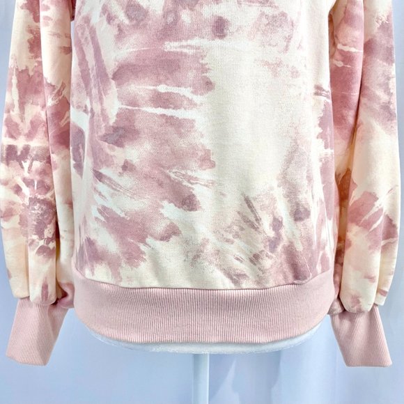 New Marled Tie Dye Ruffle Trim Long Sleeve Crewneck Sweatshirt Pink Size XS - Picture 3 of 16